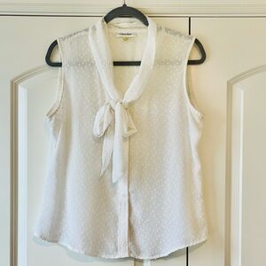 Calvin Klein Sheer White Tie-Neck Blouse